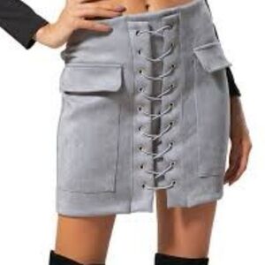 Vesti Gray Lace-Up Mini Skirt